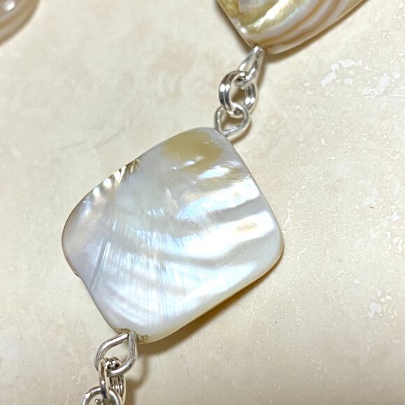 Irregular Mother of Pearl Shell beads + Cat Person Paw Print Pendant Necklace - Picture 8 of 12